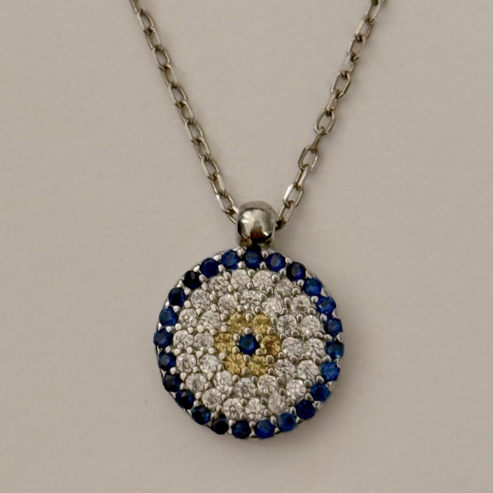 🧿925 Silver evil eye necklace cz stones